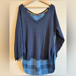 Anthropologie Pilcro Blue Plaid V-Neck Top large oversized
boho